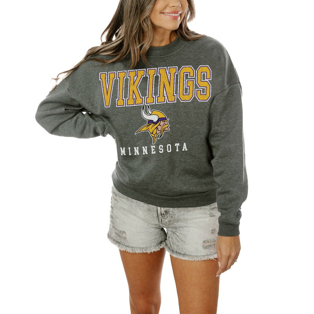 Minnesota Vikings Gameday Couture Women's Oversized Bring The Energy Pullover Sweatshirt – Charcoal - NFL