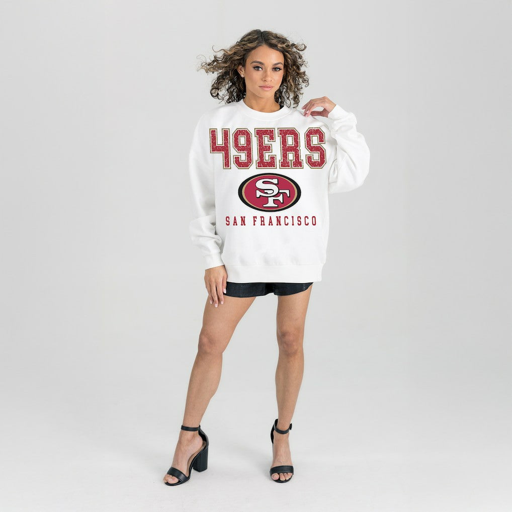 San Francisco 49ers Gameday Couture Women's Sunday Drives Oversized Crewneck Pullover Sweatshirt – White - NFL