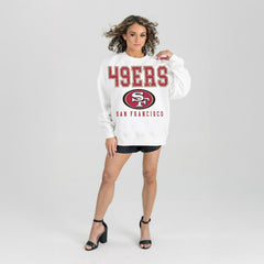 San Francisco 49ers Gameday Couture Women's Sunday Drives Oversized Crewneck Pullover Sweatshirt – White - NFL