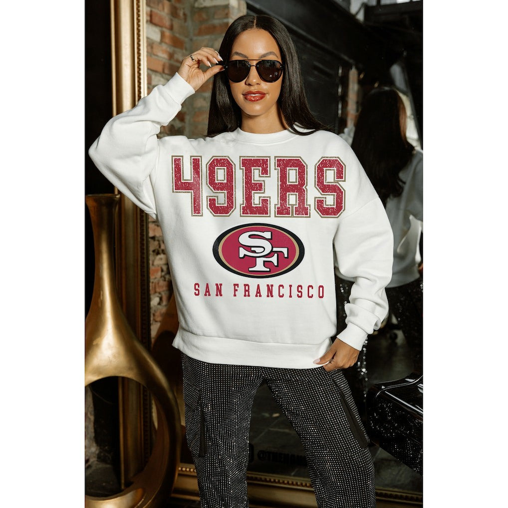 San Francisco 49ers Gameday Couture Women's Sunday Drives Oversized Crewneck Pullover Sweatshirt – White - NFL