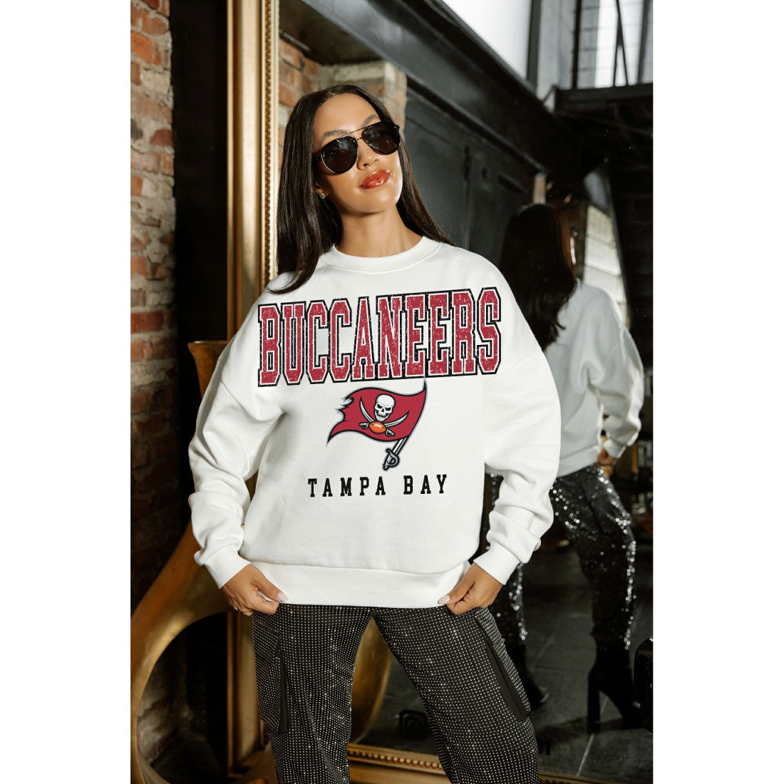 Tampa Bay Buccaneers Gameday Couture Women's Sunday Drives Oversized Crewneck Pullover Sweatshirt – White - NFL
