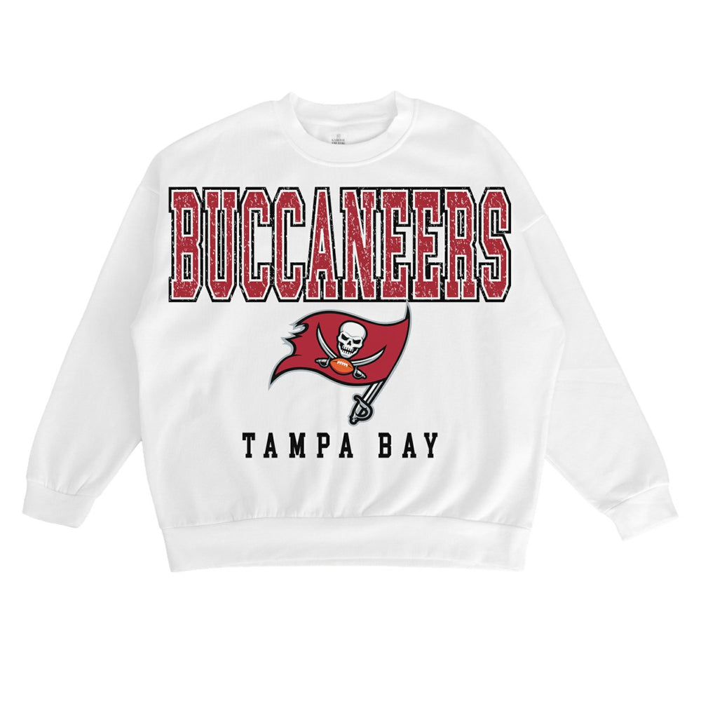 Tampa Bay Buccaneers Gameday Couture Women's Sunday Drives Oversized Crewneck Pullover Sweatshirt – White - NFL