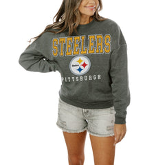 Pittsburgh Steelers Gameday Couture Women's Oversized Bring The Energy Pullover Sweatshirt – Charcoal - NFL
