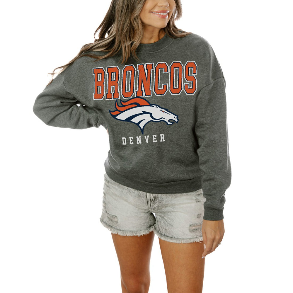 Denver Broncos Gameday Couture Women's Oversized Bring The Energy Pullover Sweatshirt – Charcoal - NFL