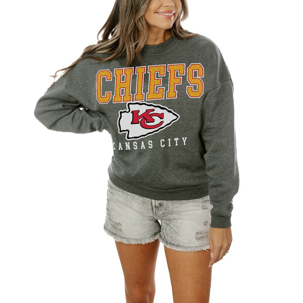 Kansas City Chiefs Gameday Couture Women's Oversized Bring The Energy Pullover Sweatshirt – Charcoal - NFL