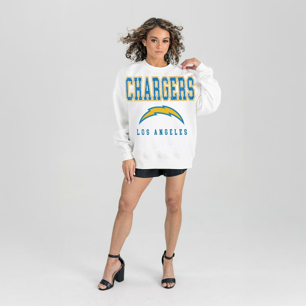 Los Angeles Chargers Gameday Couture Women's Sunday Drives Oversized Crewneck Pullover Sweatshirt – White - NFL