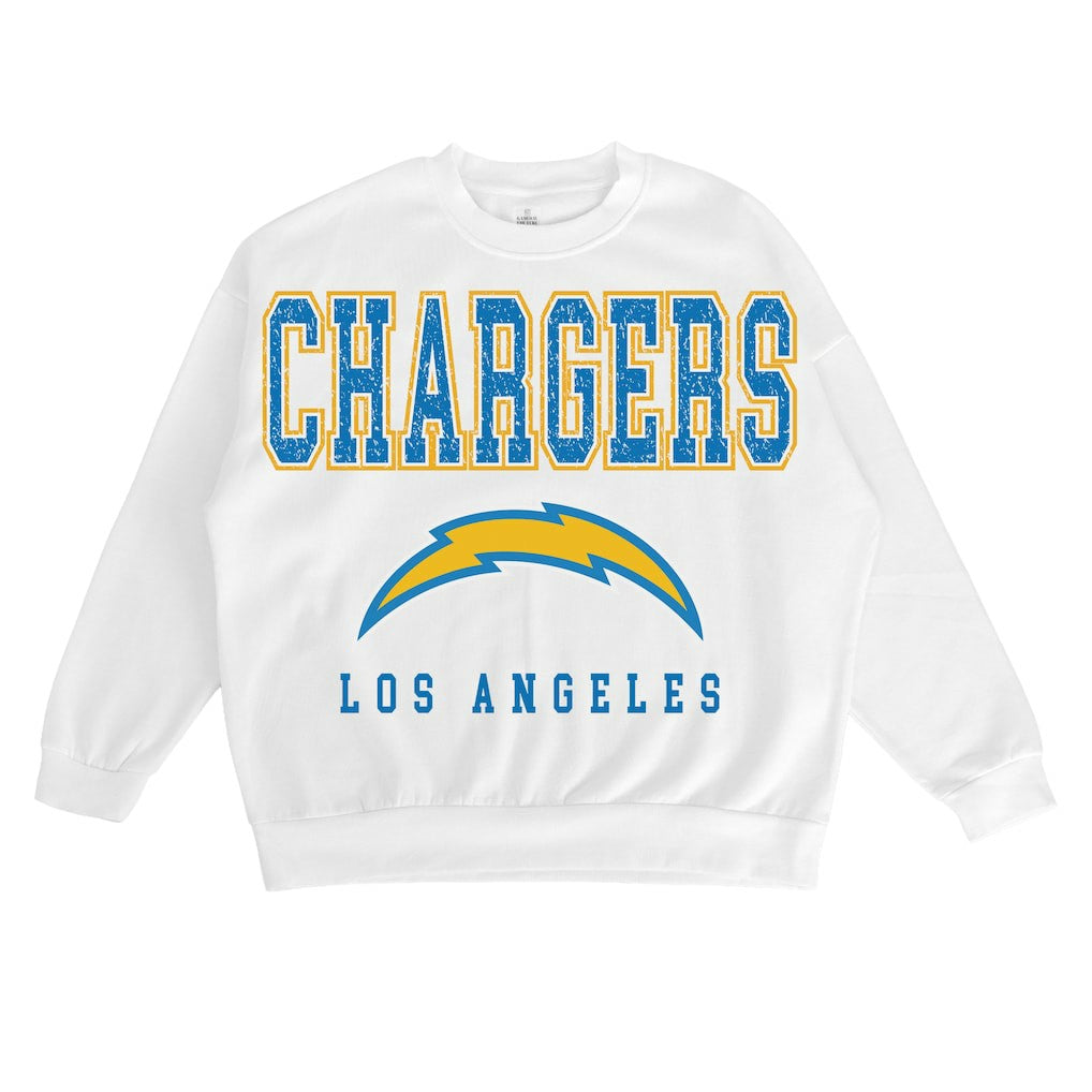 Los Angeles Chargers Gameday Couture Women's Sunday Drives Oversized Crewneck Pullover Sweatshirt – White - NFL