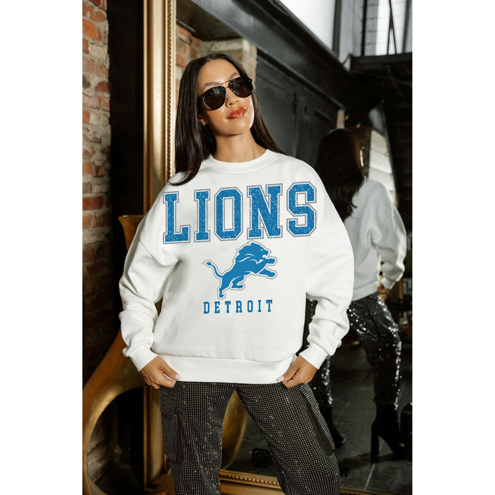 Detroit Lions Gameday Couture Women's Sunday Drives Oversized Crewneck Pullover Sweatshirt – White - NFL