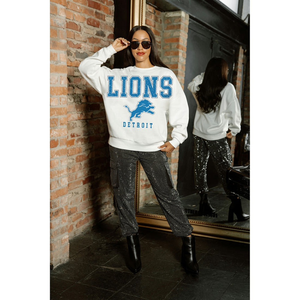 Detroit Lions Gameday Couture Women's Sunday Drives Oversized Crewneck Pullover Sweatshirt – White - NFL
