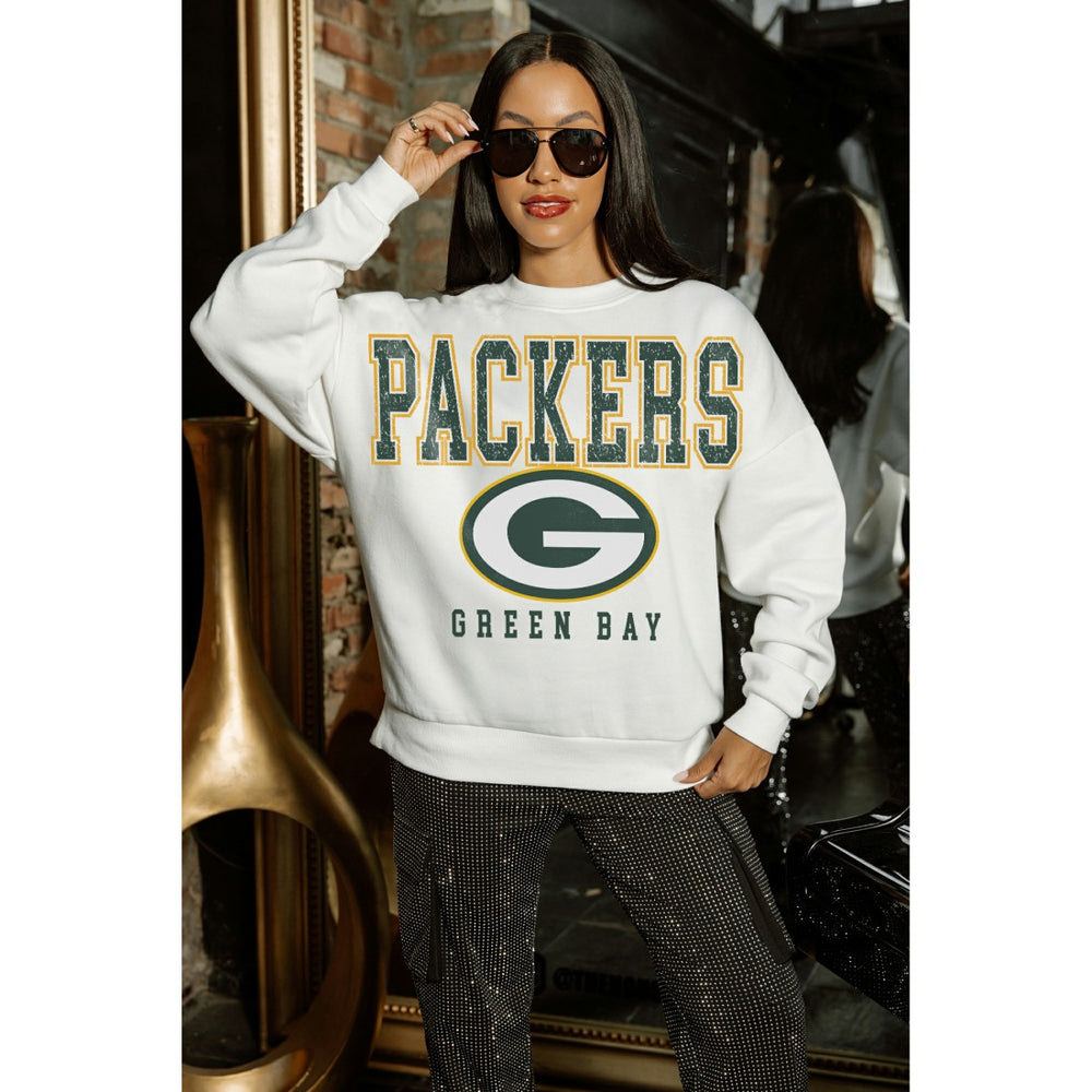 Green Bay Packers Gameday Couture Women's Sunday Drives Oversized Crewneck Pullover Sweatshirt – White - NFL