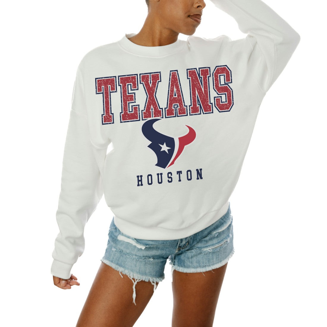 Houston Texans Gameday Couture Women's Sunday Drives Oversized Crewneck Pullover Sweatshirt – White - NFL