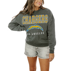Los Angeles Chargers Gameday Couture Women's Oversized Bring The Energy Pullover Sweatshirt – Charcoal - NFL