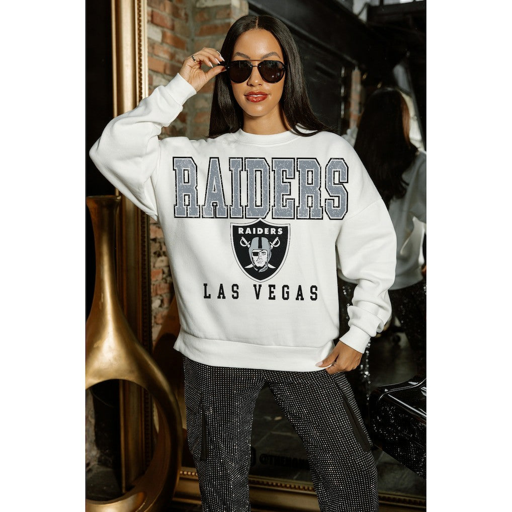 Las Vegas Raiders Gameday Couture Women's Sunday Drives Oversized Crewneck Pullover Sweatshirt – White - NFL