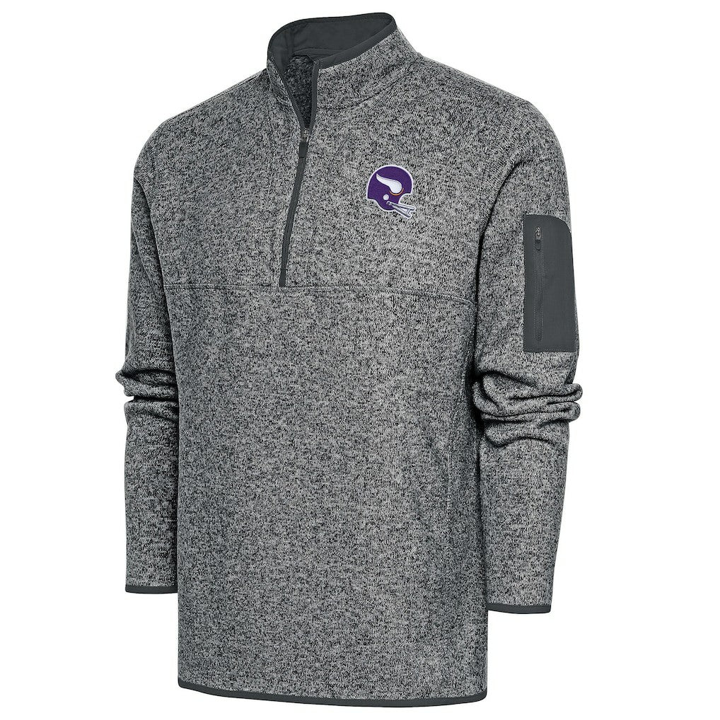 Minnesota Vikings Antigua Fortune Quarter-Zip Pullover Jacket Heather Charcoal - NFL