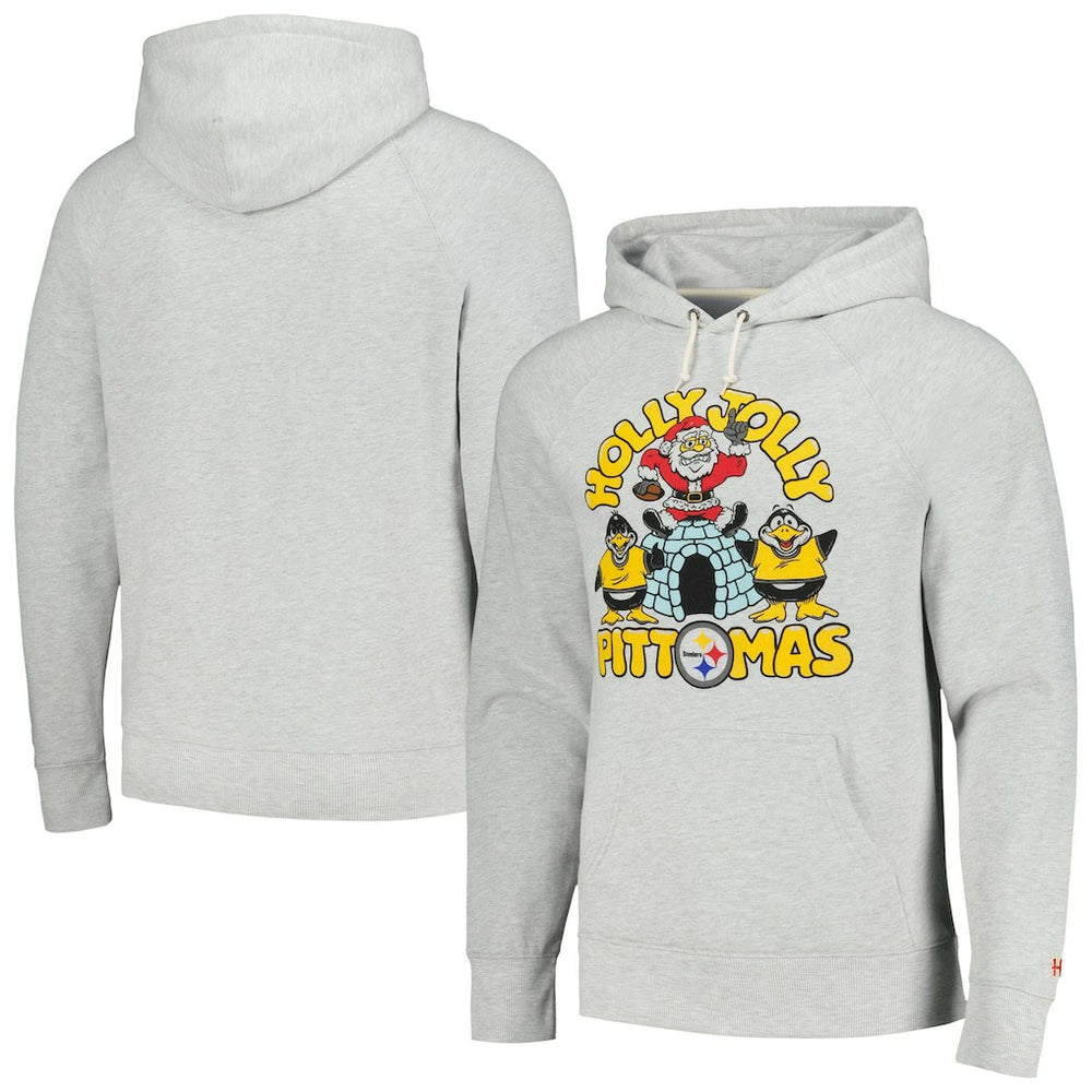 Pittsburgh Steelers Homage Unisex Holiday Raglan Tri-Blend Pullover Hoodie Gray - NFL