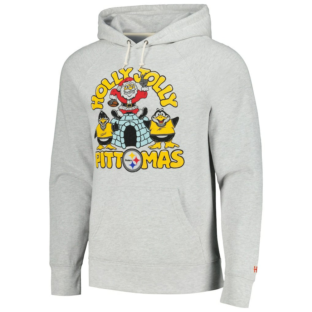 Pittsburgh Steelers Homage Unisex Holiday Raglan Tri-Blend Pullover Hoodie Gray - NFL