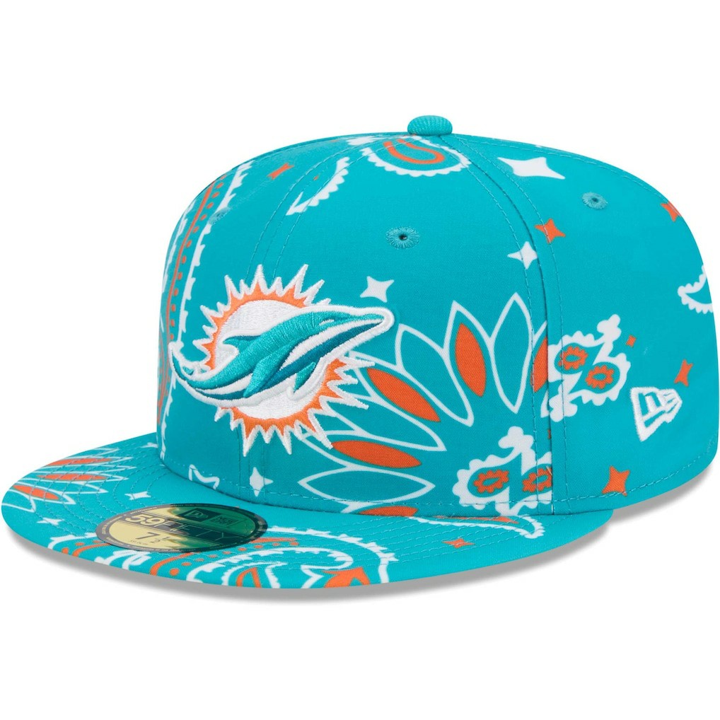 Miami Dolphins New Era Paisley 59FIFTY Fitted Hat Aqua - NFL