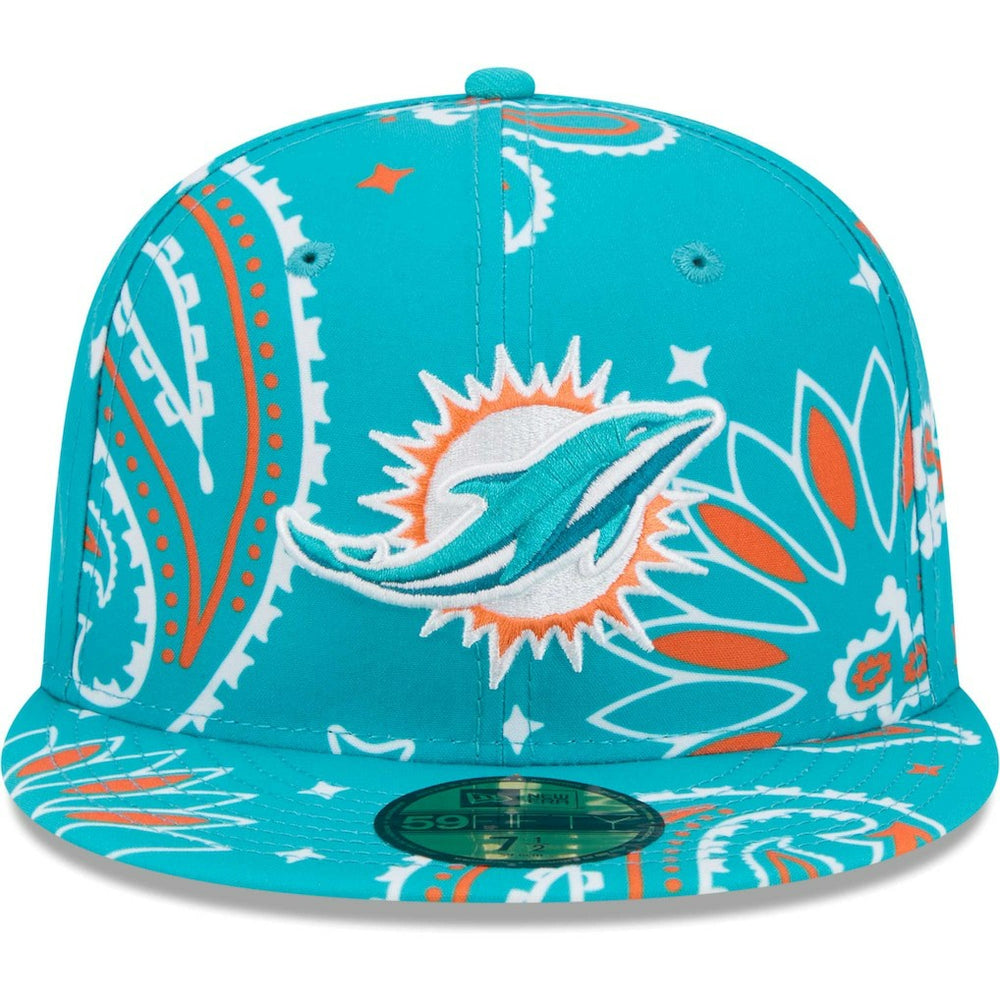 Miami Dolphins New Era Paisley 59FIFTY Fitted Hat Aqua - NFL