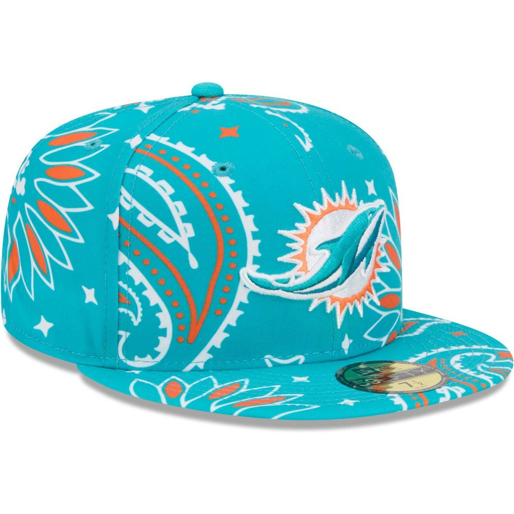 Miami Dolphins New Era Paisley 59FIFTY Fitted Hat Aqua - NFL