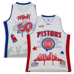 Mitchell & Ness - Detroit Pistons x Tats Cru Hardwood Classics Fashion Jersey - White