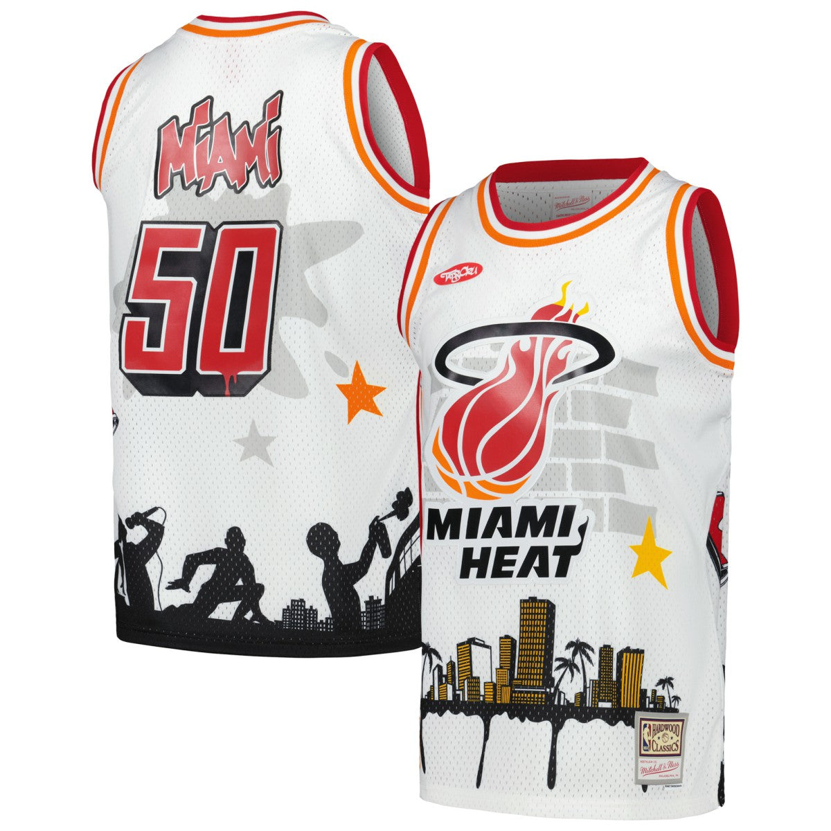 Mitchell & Ness - Miami Heat x Tats Cru Hardwood Classics Fashion Jersey - White