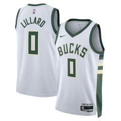 Nike - Damian Lillard Milwaukee Bucks Unisex Fear The Deer Swingman Player Jersey - Association Edition - White