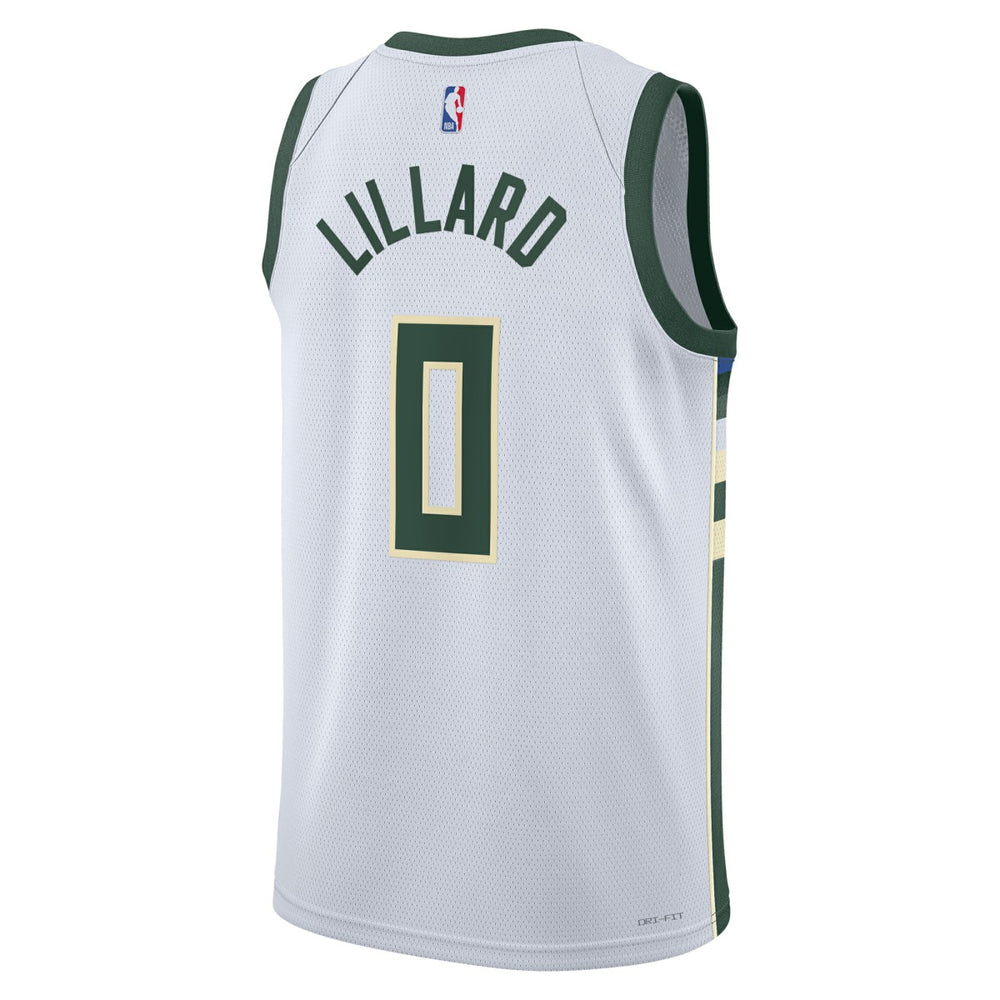 Nike - Damian Lillard Milwaukee Bucks Unisex Fear The Deer Swingman Player Jersey - Association Edition - White