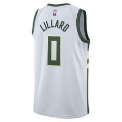 Nike - Damian Lillard Milwaukee Bucks Unisex Swingman Player Jersey - Association Edition - White