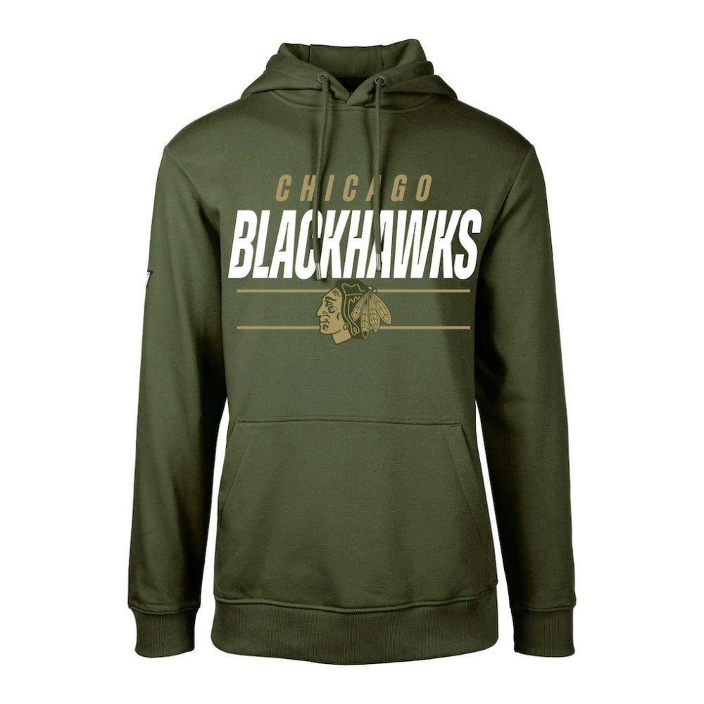 Chicago Blackhawks Levelwear Youth Podium Fleece Pullover Hoodie Olive