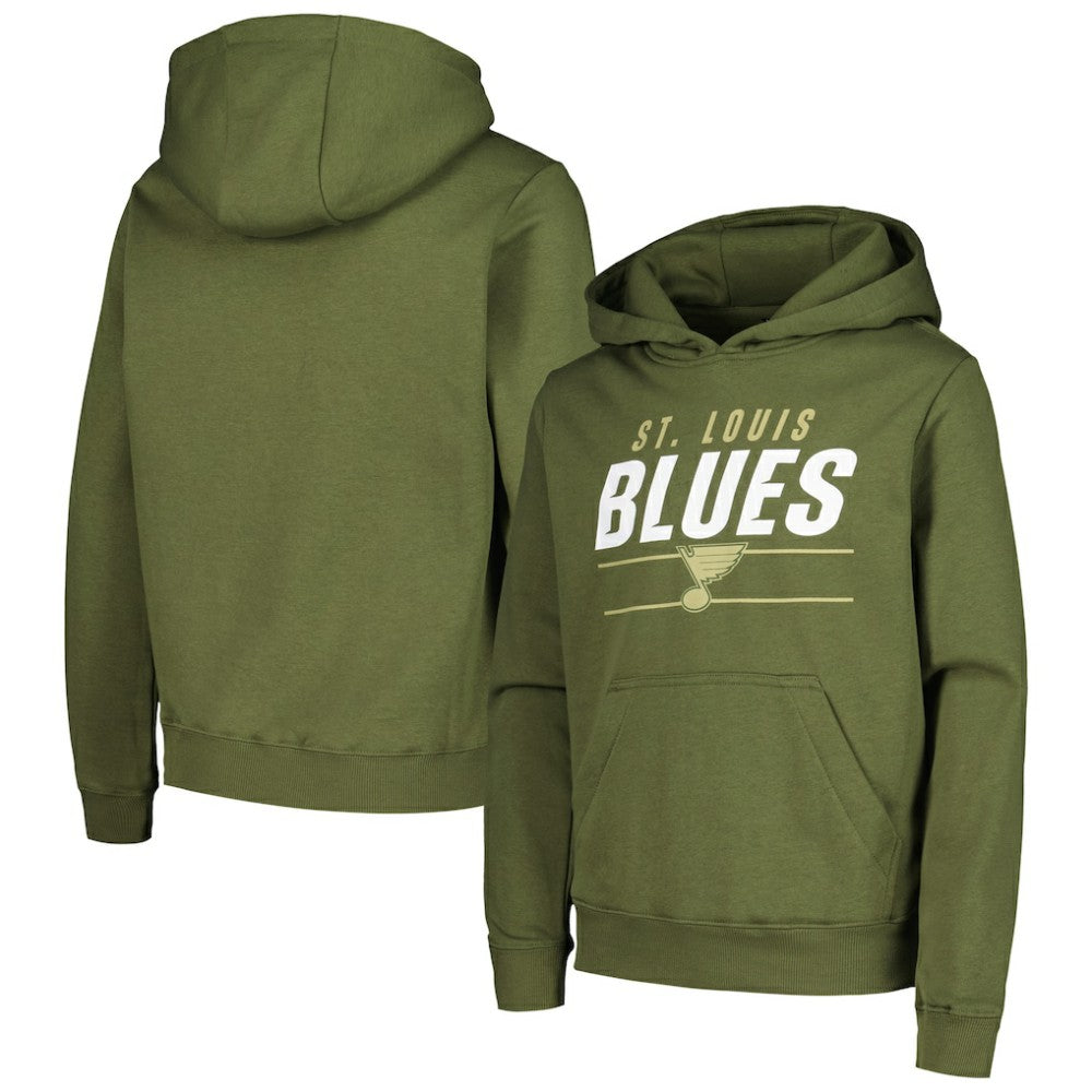 St. Louis Blues - Levelwear Youth Podium Fleece Pullover Hoodie Olive
