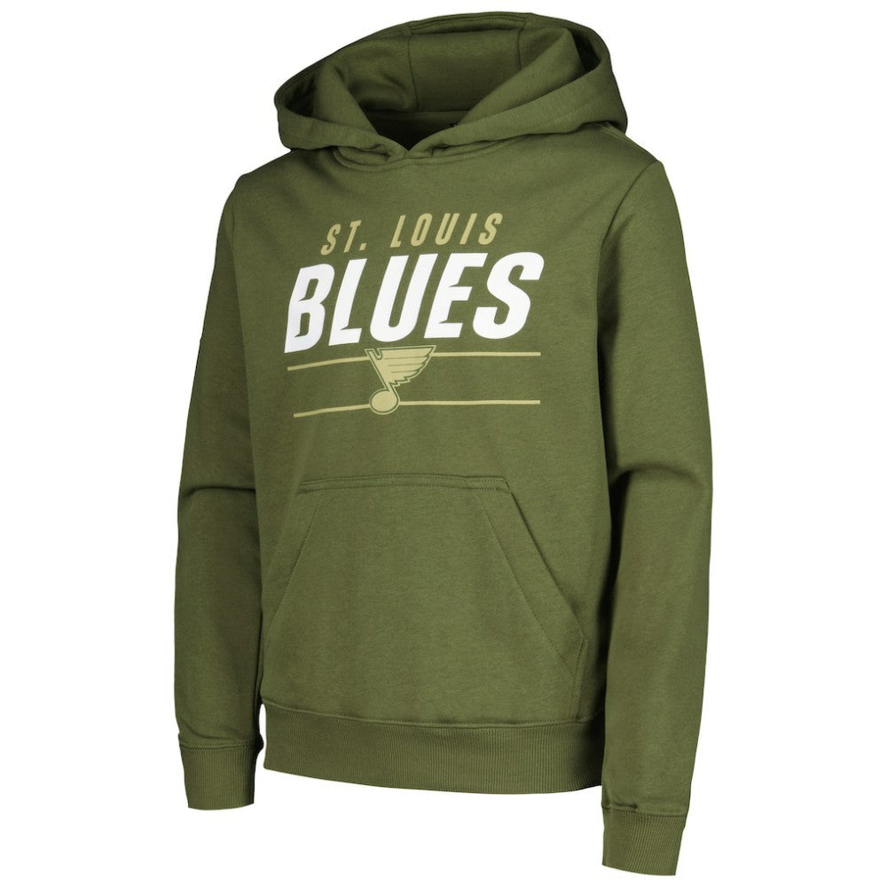 St. Louis Blues - Levelwear Youth Podium Fleece Pullover Hoodie Olive