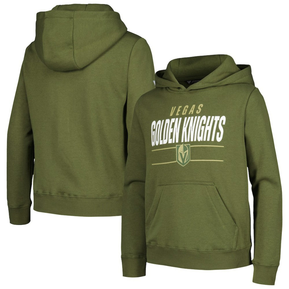 Vegas Golden Knights Levelwear Youth Podium Fleece Pullover Hoodie Olive