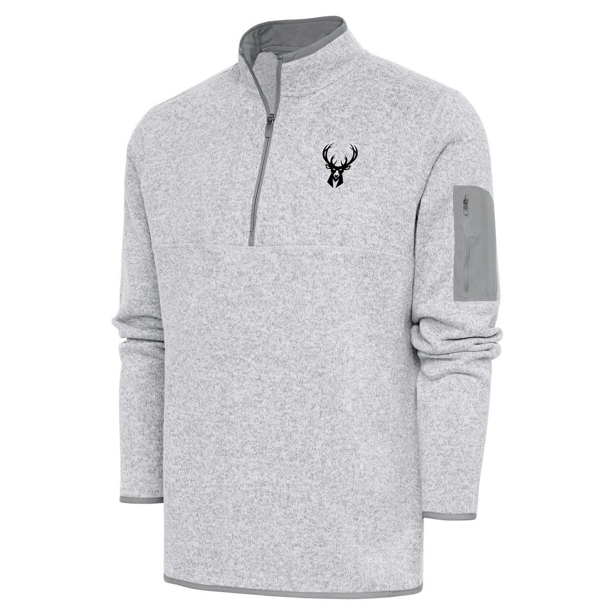 NBA - Milwaukee Bucks Antigua Metallic Logo Fortune Quarter-Zip Jacket - Heather Gray