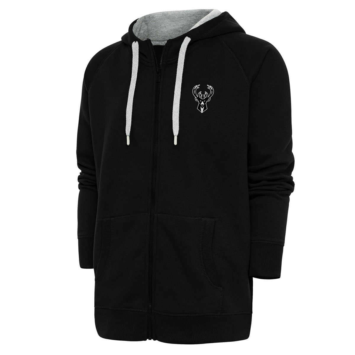 NBA - Milwaukee Bucks Antigua Metallic Logo Victory Raglan Full-Zip Hoodie - Black