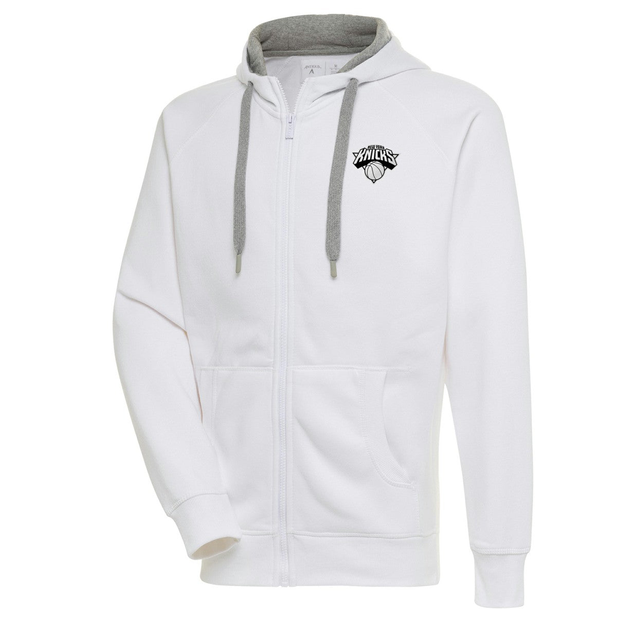 NBA - New York Knicks Antigua Metallic Logo Victory Raglan Full-Zip Hoodie - White
