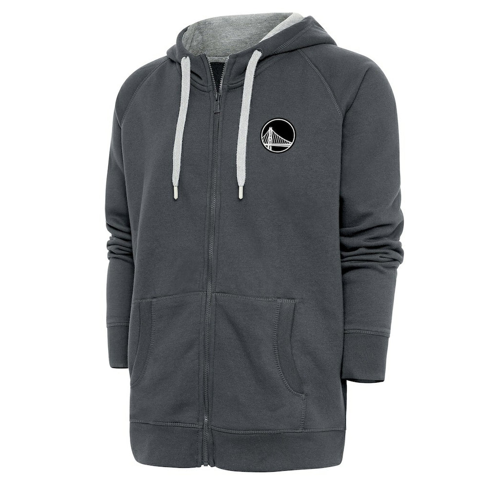 NBA - Golden State Warriors Antigua Metallic Logo Victory Raglan Full-Zip Hoodie - Charcoal