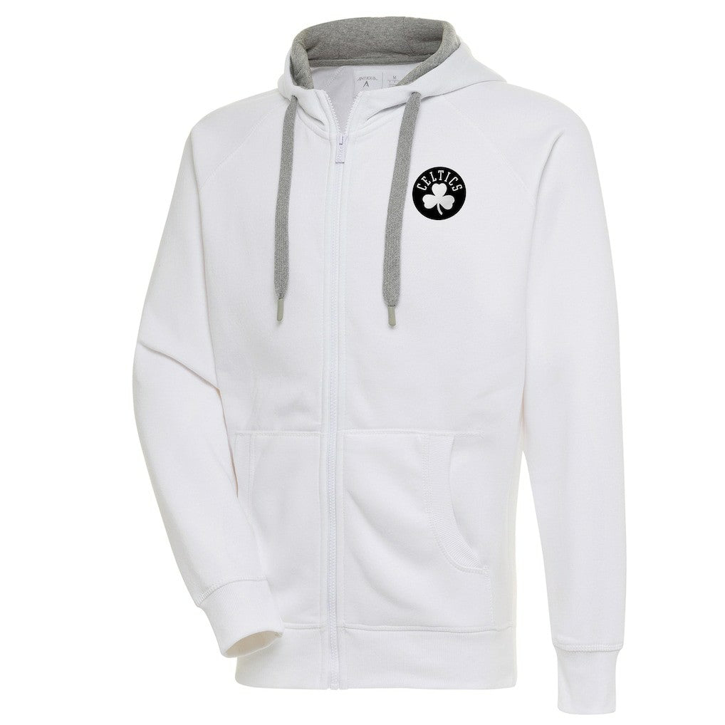 NBA - Boston Celtics Antigua Metallic Logo Victory Raglan Full-Zip Hoodie - White