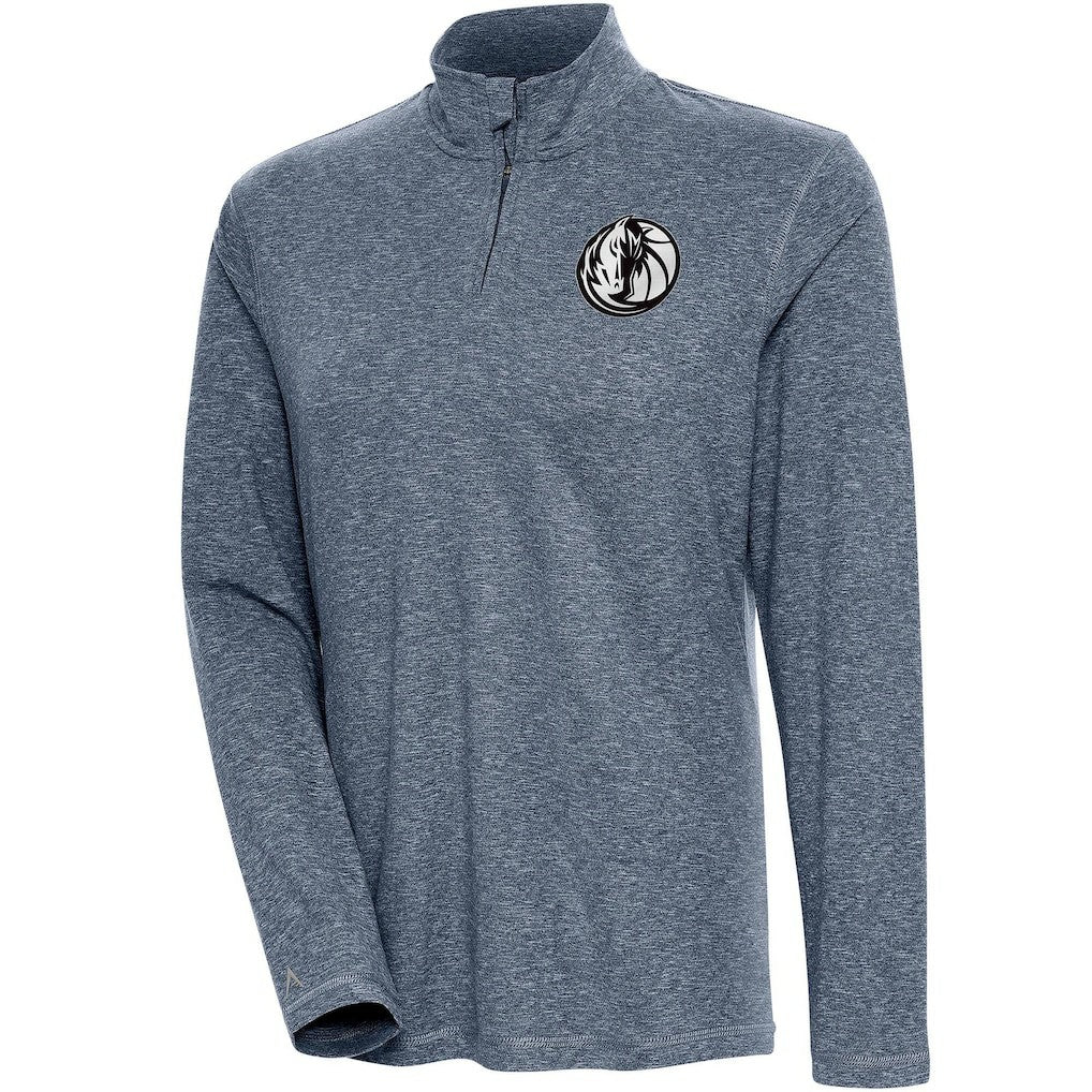 NBA - Dallas Mavericks Antigua Women's Brushed Metallic Comfort Quarter-Zip Pullover Top - Heather Navy