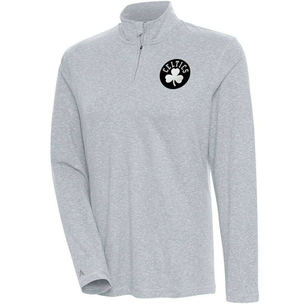NBA - Boston Celtics Antigua Women's Brushed Metallic Comfort Quarter-Zip Pullover Top - Heather Gray