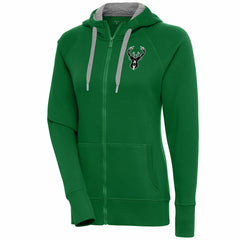 NBA - Milwaukee Bucks Antigua Women's Brushed Metallic Victory Full-Zip Hoodie - Hunter Green