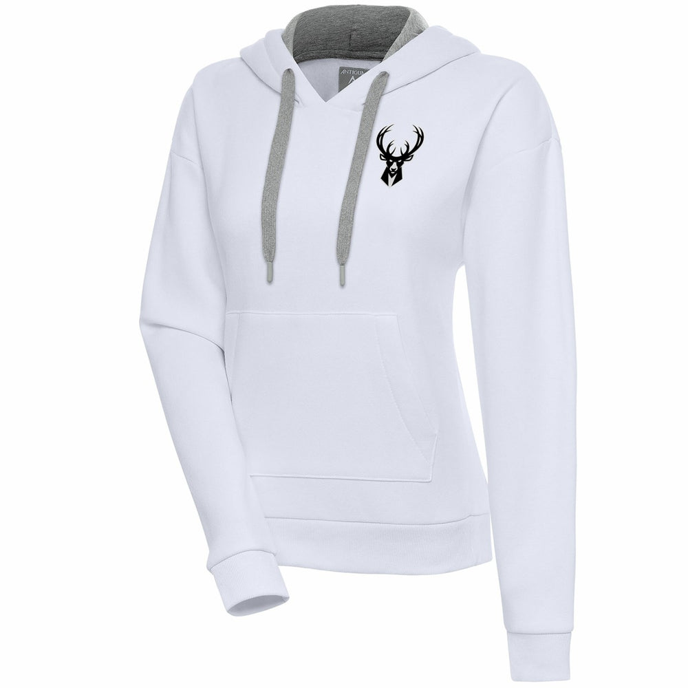 NBA - Milwaukee Bucks Antigua Women's Brushed Metallic Victory Pullover Hoodie - White
