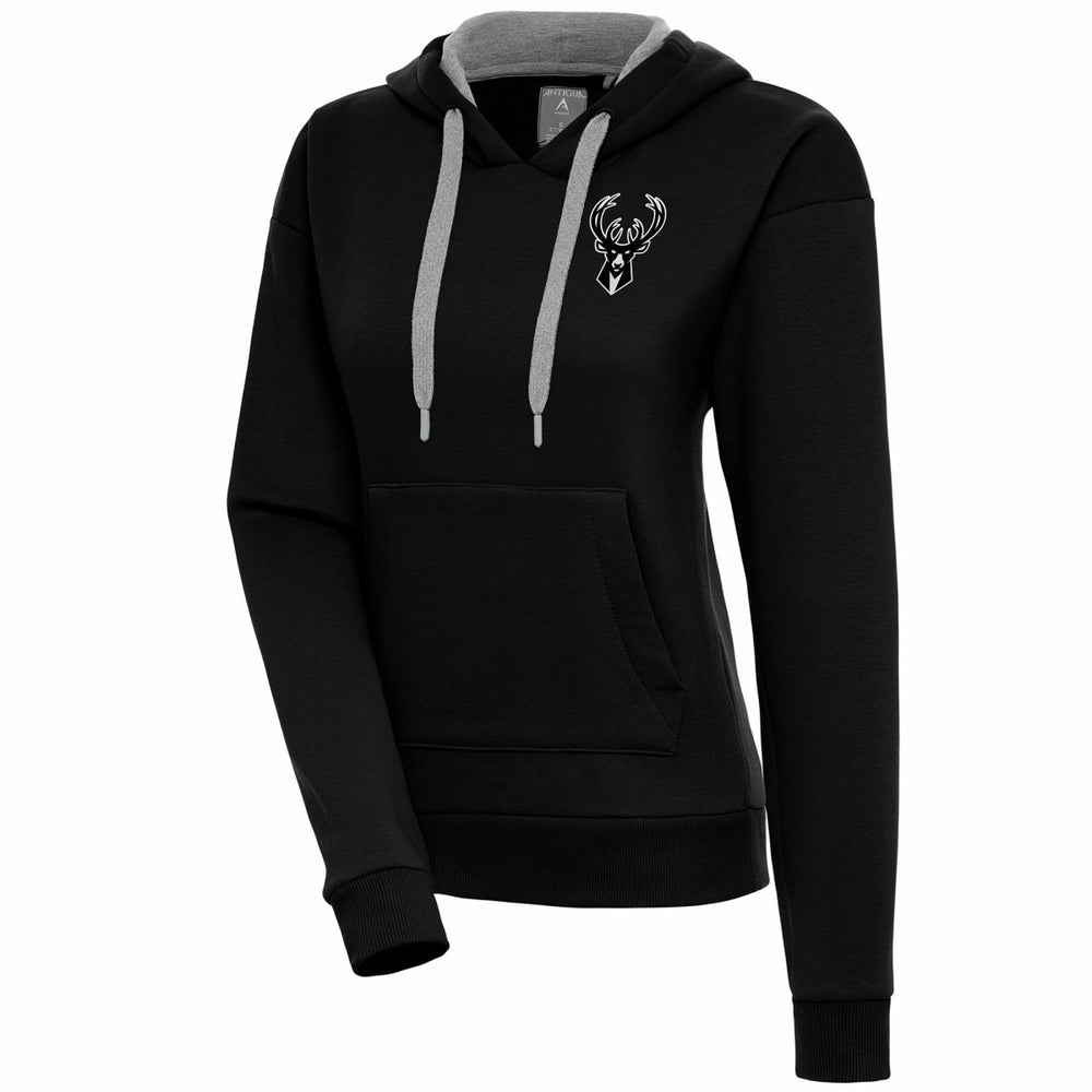 NBA - Milwaukee Bucks Antigua Women's Brushed Metallic Victory Pullover Hoodie - Black