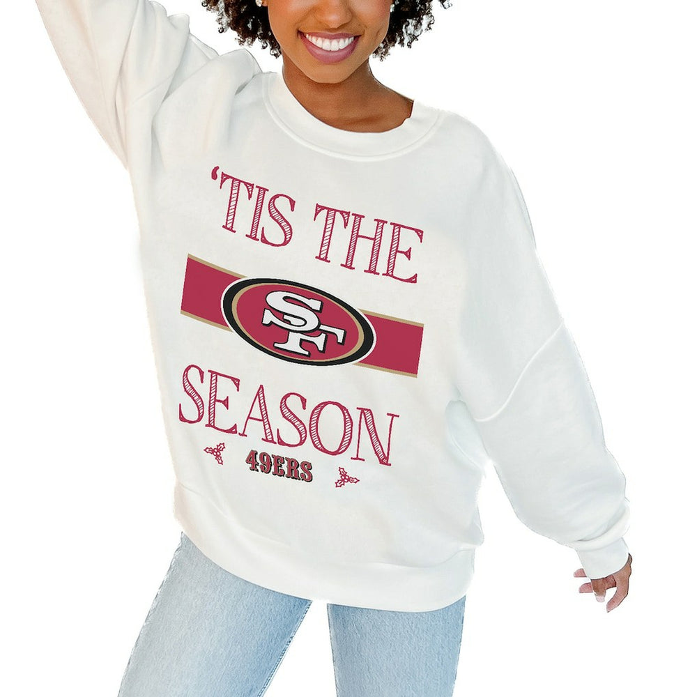 San Francisco 49ers Gameday Couture Women's Oversized Take A Holiday Pullover Sweatshirt White - NFL