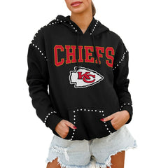 Kansas City Chiefs Gameday Couture Women's Oversized Catch the Vibe Studded Pullover Hoodie Black - NFL