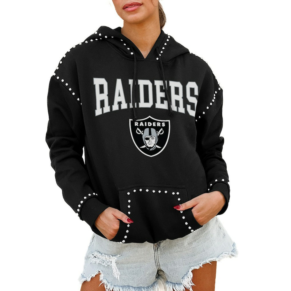Las Vegas Raiders Gameday Couture Women's Oversized Catch the Vibe Studded Pullover Hoodie Black - NFL