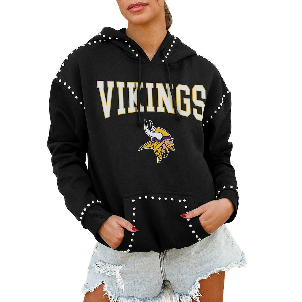 Minnesota Vikings Gameday Couture Women's Oversized Catch the Vibe Studded Pullover Hoodie Black - NFL