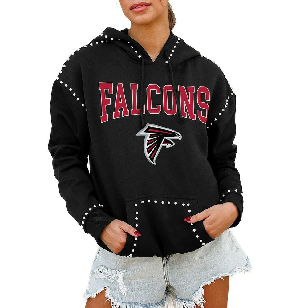 Atlanta Falcons Gameday Couture Women's Oversized Catch the Vibe Studded Pullover Hoodie Black - NFL