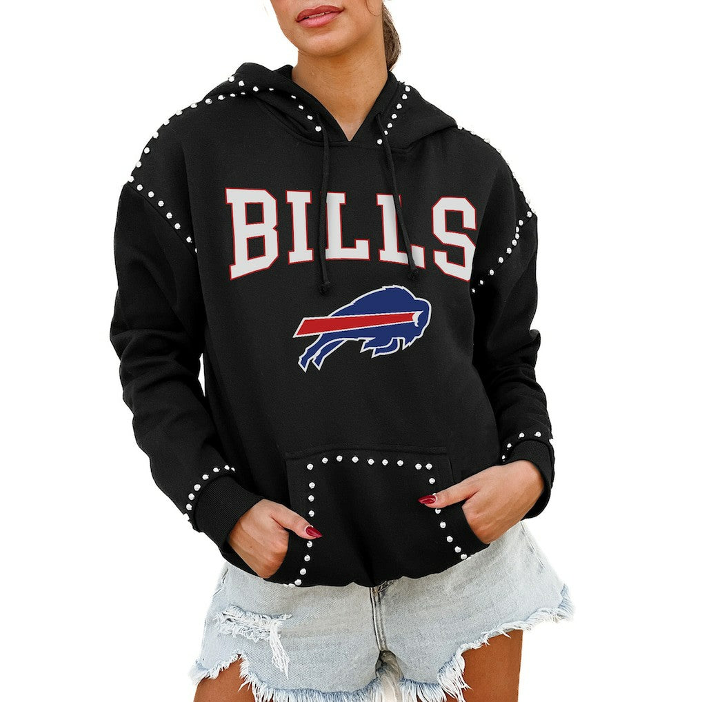 Buffalo Bills Gameday Couture Women's Oversized Catch the Vibe Studded Pullover Hoodie Black - NFL