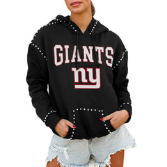 New York Giants Gameday Couture Women's Oversized Catch the Vibe Studded Pullover Hoodie Black - NFL
