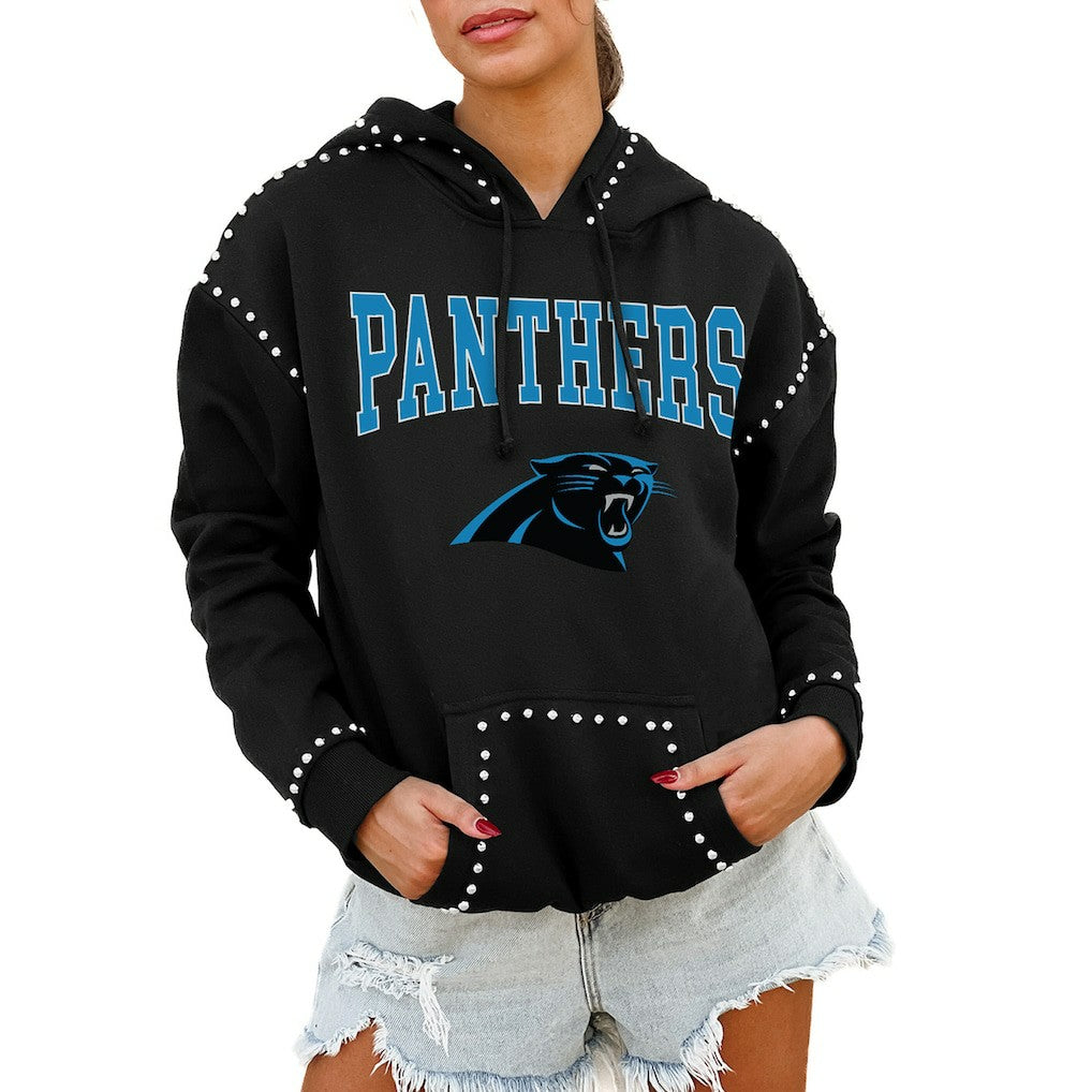 Carolina Panthers Gameday Couture Women's Oversized Catch the Vibe Studded Pullover Hoodie Black - NFL
